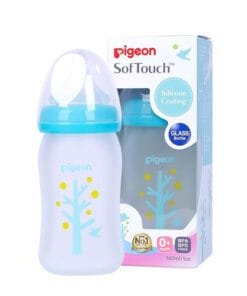 Bình sữa thủy tinh bọc silicone cây xanh 160ml (mới) cổ rộng 2020