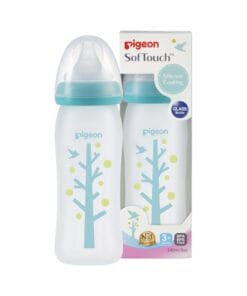 Bình sữa thủy tinh bọc silicone cây xanh 240ml (mới) cổ rộng 2020
