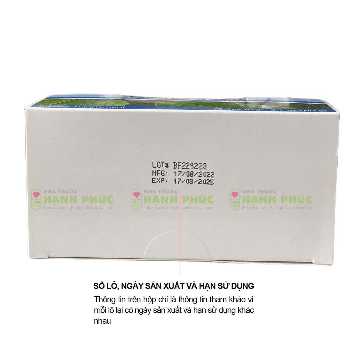 thông tin số lô, ngày sản xuất và hạn sử dụng của sản phẩm trà thải độc ruột nature's tea unicity