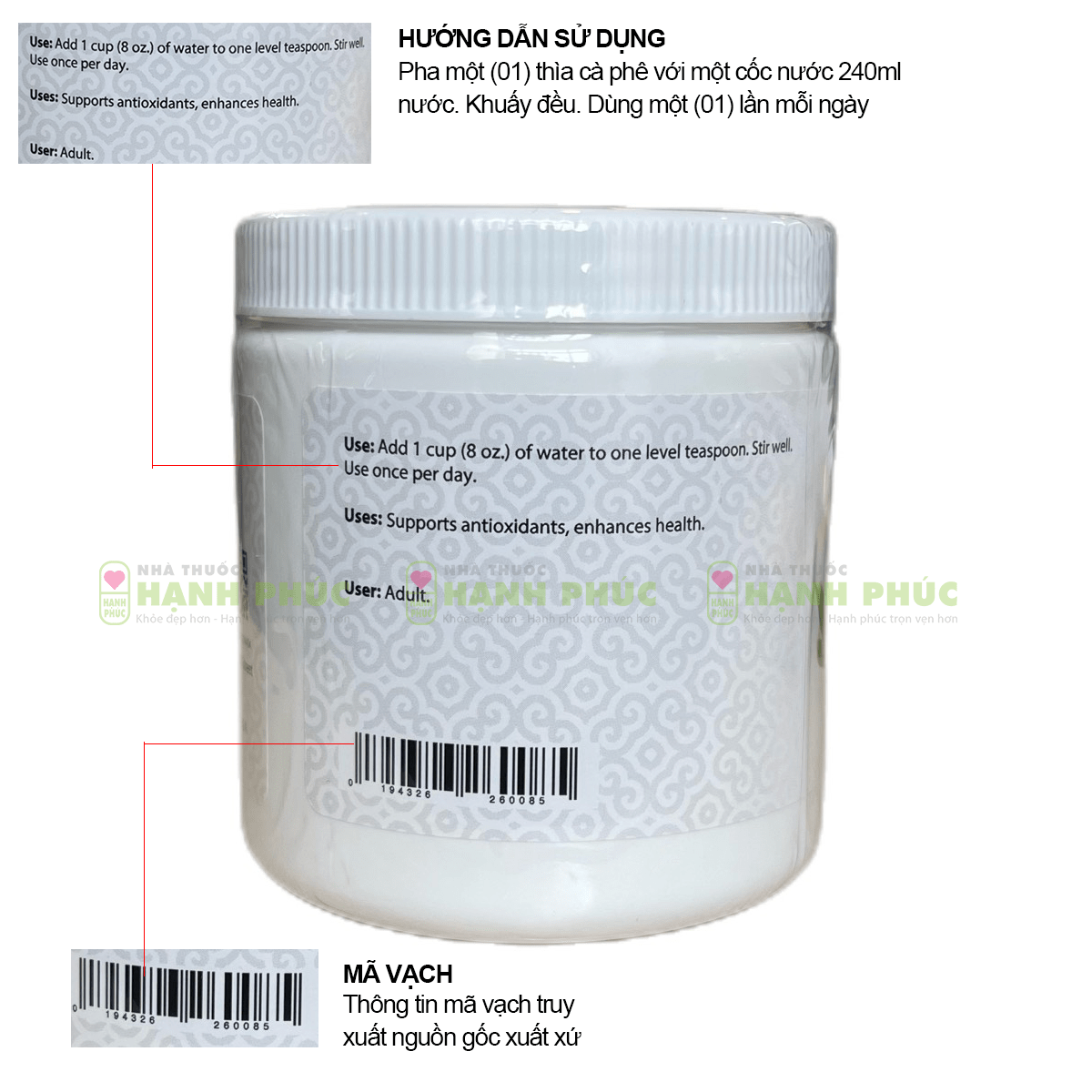 Bột Diệp Lục Unicity Super Chlorophyll Powder 92g Chính Hãng date mới - Hakichi 5 Hướng dẫn sử dụng và mã vạch in trên thân sản phẩm bột diệp lục Unicity Super Chlorophyll Powder
