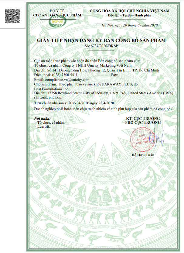 giay cong bo san pham paraway plus