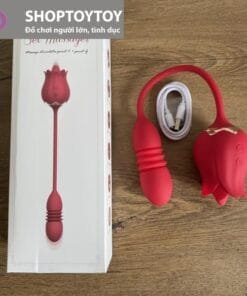 Trứng Rung Hoa Hồng Rung Thụt - Kết Hợp Lưỡi Liếm silicon siêu mềm