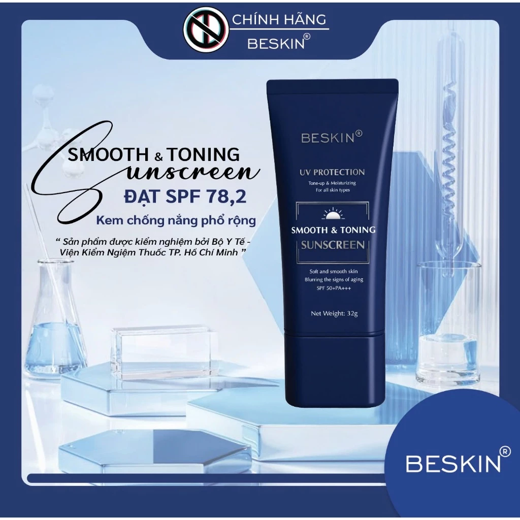 KEM CHỐNG NẮNG PHỔ RỘNG "SMOOTH & TONING SUNSCREEN" SPF 50+ PA+++ - Dung tích: 32g - Thương Hiệu: Beskin 2 KEM CHỐNG NẮNG PHỔ RỘNG "SMOOTH & TONING SUNSCREEN" SPF 50+ PA+++ - Dung tích: 32g - Thương Hiệu: Beskin - Ảnh 2