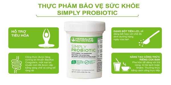 Men Symply probiotic herbalife bổ sung lợi khuẩn hỗ trợ cải thiện sức khỏe đường tiêu hóa - Hakichi 5 Simply Probiotic được phân phối bởi công ty đa quốc gia Herbalife Nutrition