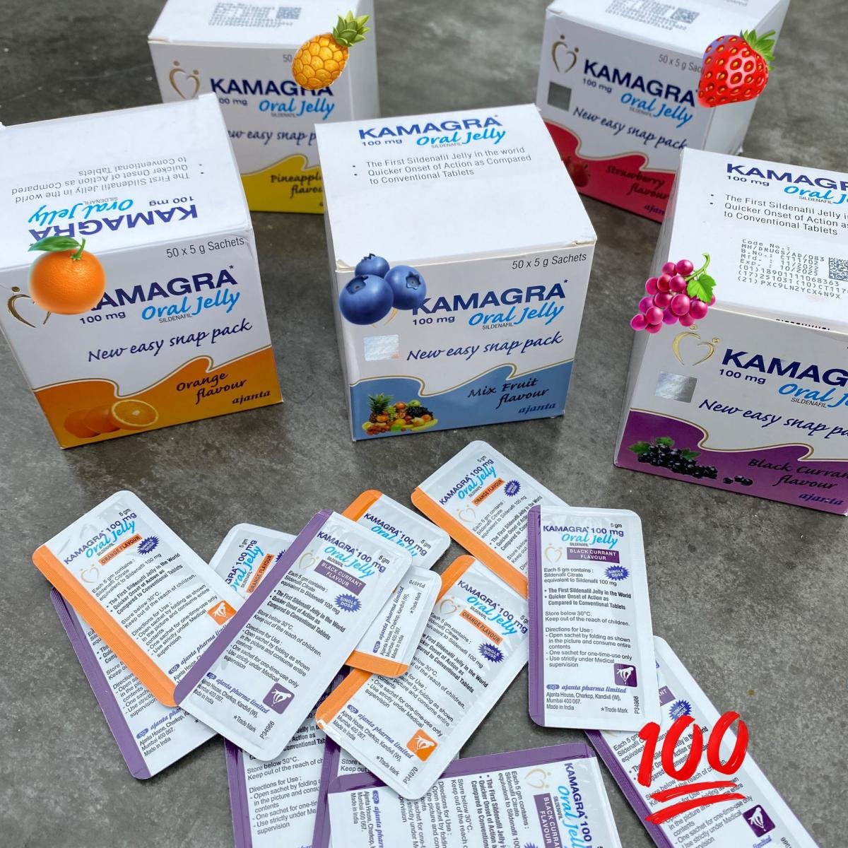 Kamagra Oral Jelly 100mg 50 gói thạch trái cây tăng cường sinh lực