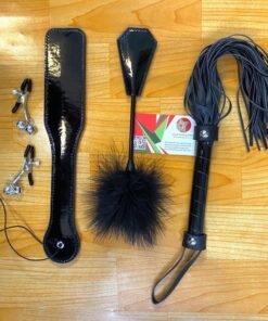 Đồ Chơi Bạo Dâm BDSM Sét 4 Món Cao Cấp Gồm Kẹp Vú Chổi - Roi - Gậy Phết Mông - Hakichi