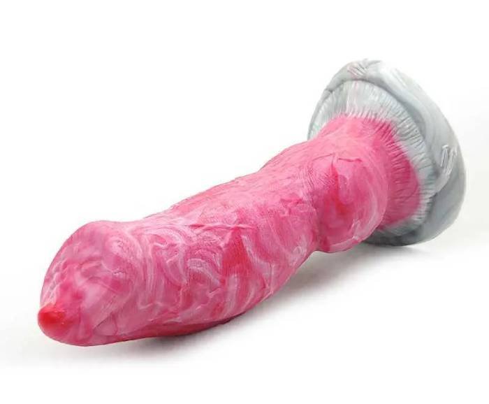 Dương Vật Giả Kiểu Chó Sói Knot Silicone Cong Lớn Có Đế Hít Tường Cao Cấp