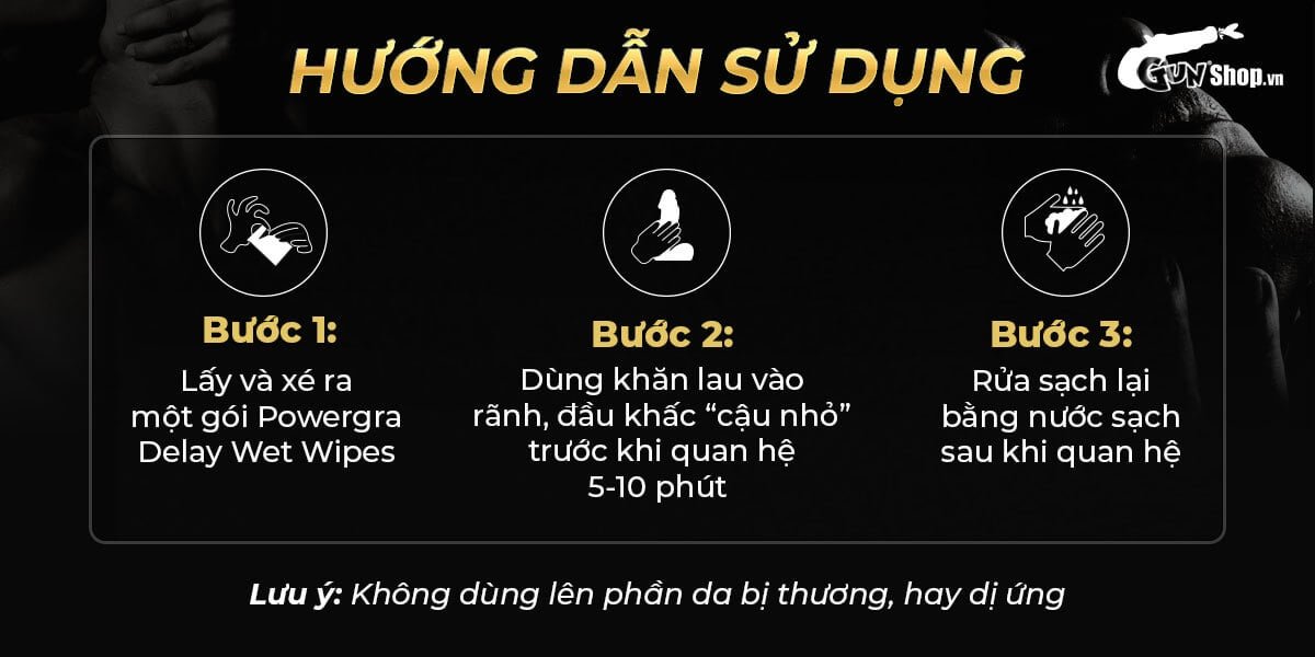 Bảng giá Khăn lau chống xuất tinh sớm Powergra Delay Wet Wipes kéo dài thời gian - Hộp 10 cái mới nhất