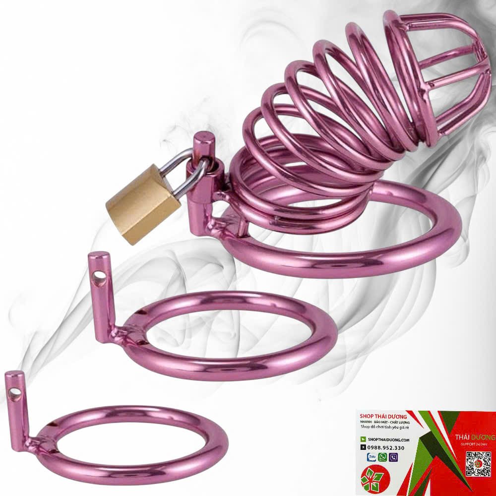 Lồng Khóa Dương Vật Thép Không Gỉ Màu Hồng (Kèm 3 Cỡ Vòng) - Hakichi 5 Lồng Khóa Dương Vật Thép Không Gỉ Màu Hồng (Kèm 3 Cỡ Vòng)