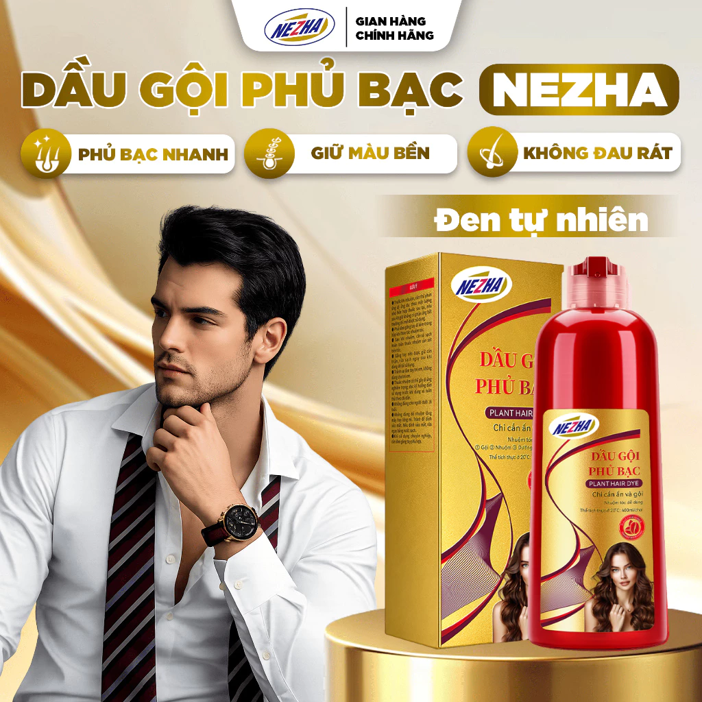 Dầu Gội Thảo Dược Phủ Bạc NEZHA 400ml Chính Hãng, Đen Tự Nhiên, Giữ Màu Lâu 24 neha1