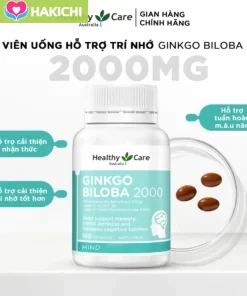 Healthy Care Viên Uống Bổ Não Ginkgo Biloba 2000mg Chính Hãng Úc - 100 Viên | Tăng Cường Trí Nhớ, Lưu Thông Máu Não, Giảm Đau Đầu & Stress | Vitamin Dinh Dưỡng Bổ Não