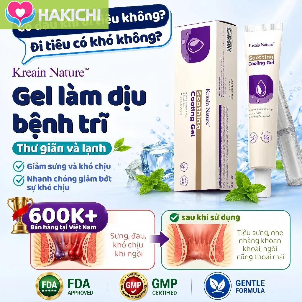 Gel Bôi Trĩ Kreain Nature – Giảm Sưng, Đau Rát, Chảy Máu – Công Thức Thảo Mộc, Lành Tính, Không Rát, Thấm Nhanh 25 kemtri1 2