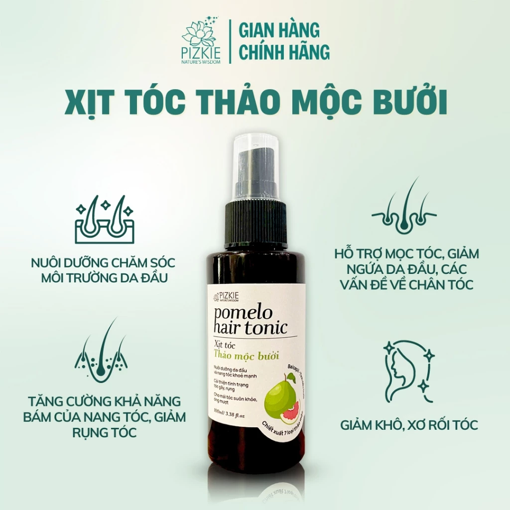Xịt Tóc Bưởi POMELO HAIR TONIC Pizkie 100ml Dưỡng Tóc Giảm Khô Rối 9